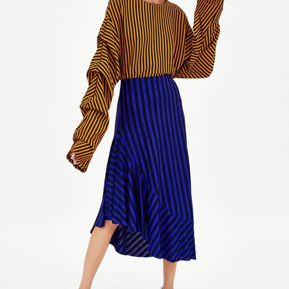 ZARA - Striped Asymmetrical Ruffle Skirt
